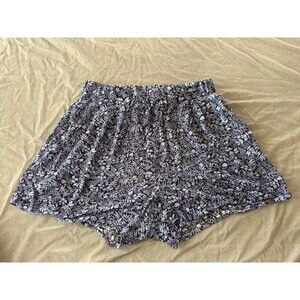 West Loop Blue Floral Women's Shorts Elastic Waist  w/Pockets Comfort Size S/M